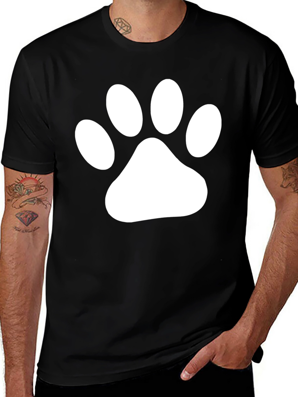 Black T-Shirt with White Paw Print Graphic