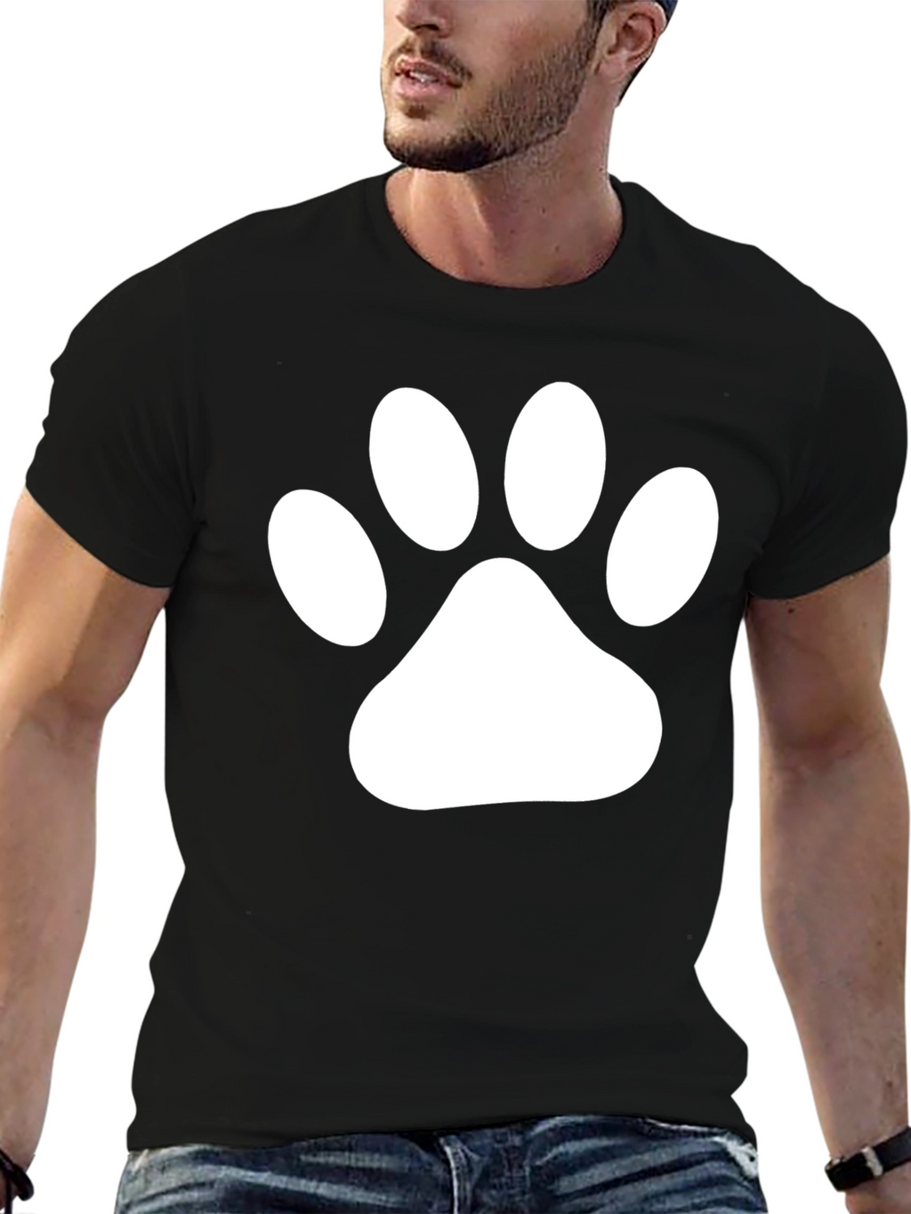 Black T-Shirt with White Paw Print Graphic