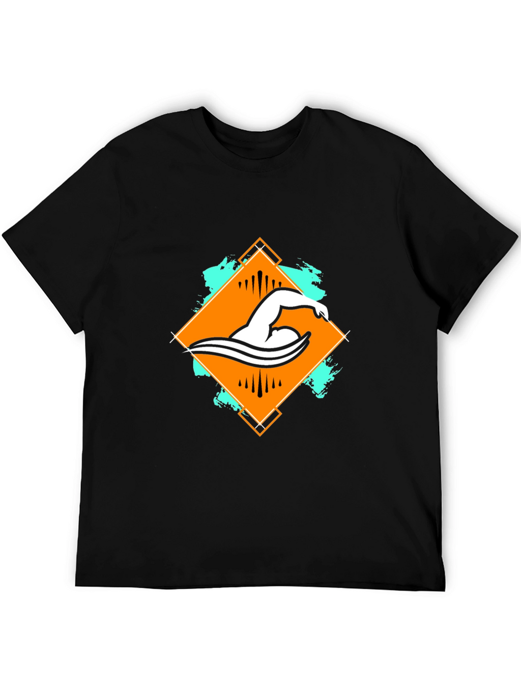 Swimmer Graphic Tee - Black Cotton T-Shirt