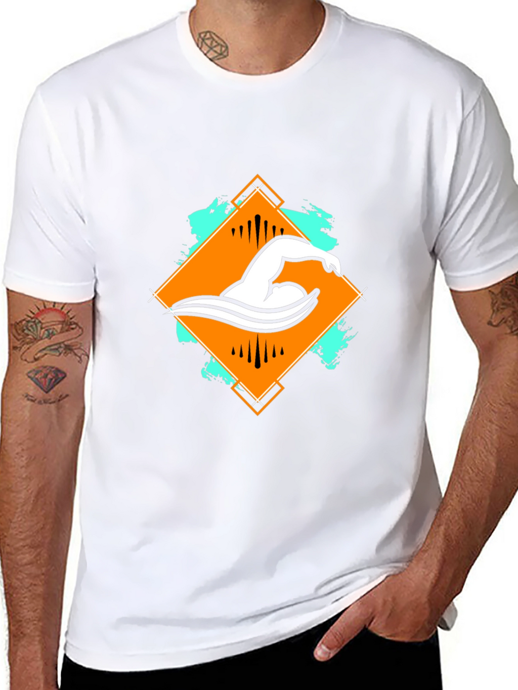 Swimmer Graphic Tee - Black Cotton T-Shirt
