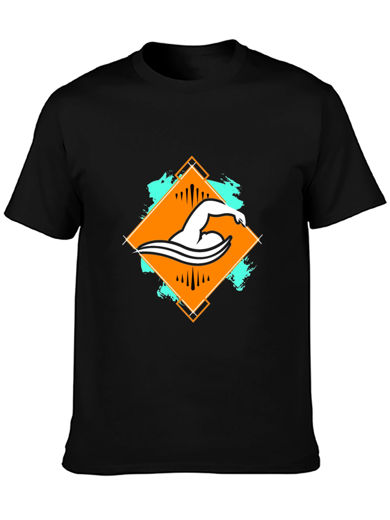 Swimmer Graphic Tee - Black Cotton T-Shirt