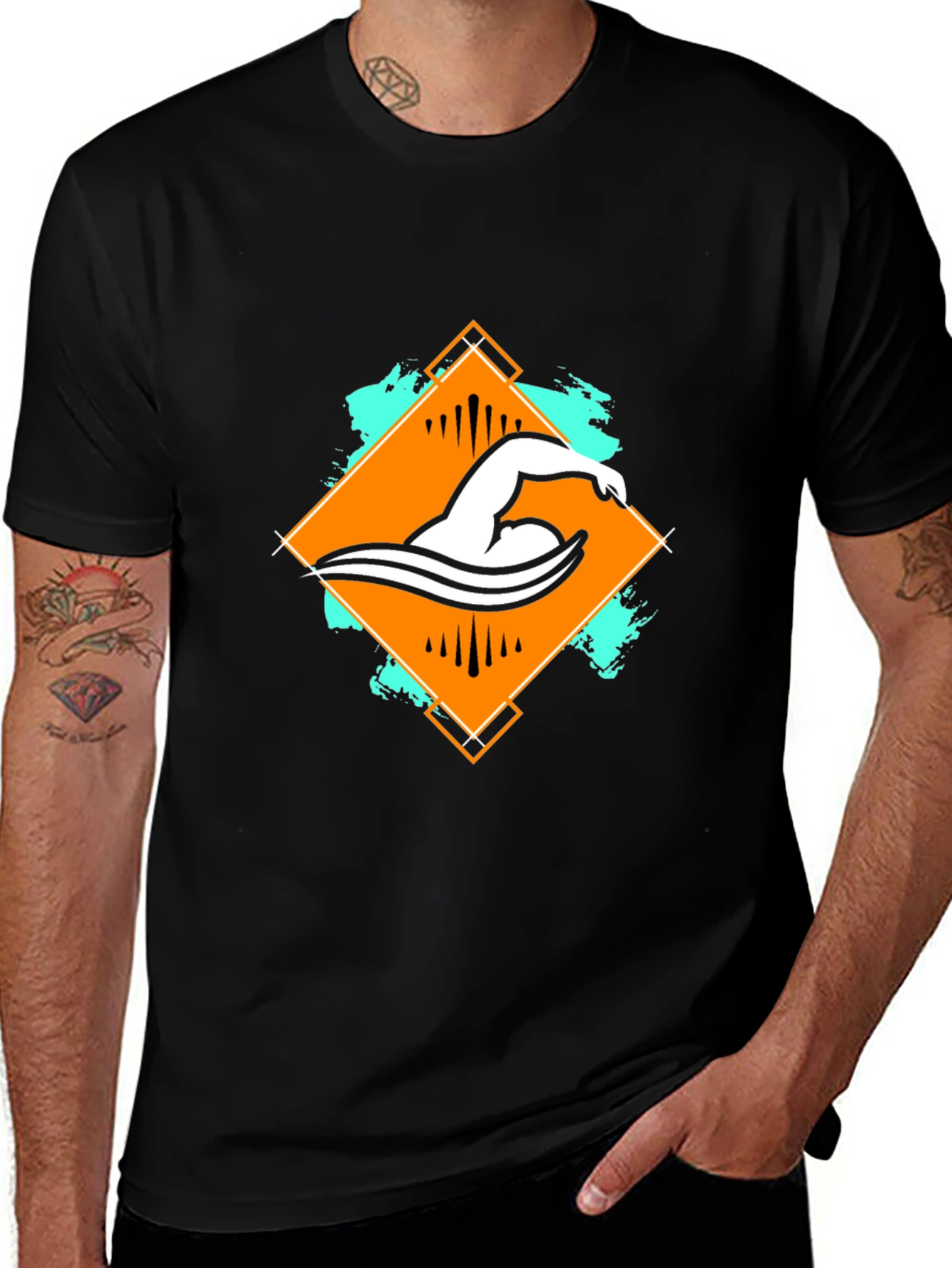 Swimmer Graphic Tee - Black Cotton T-Shirt