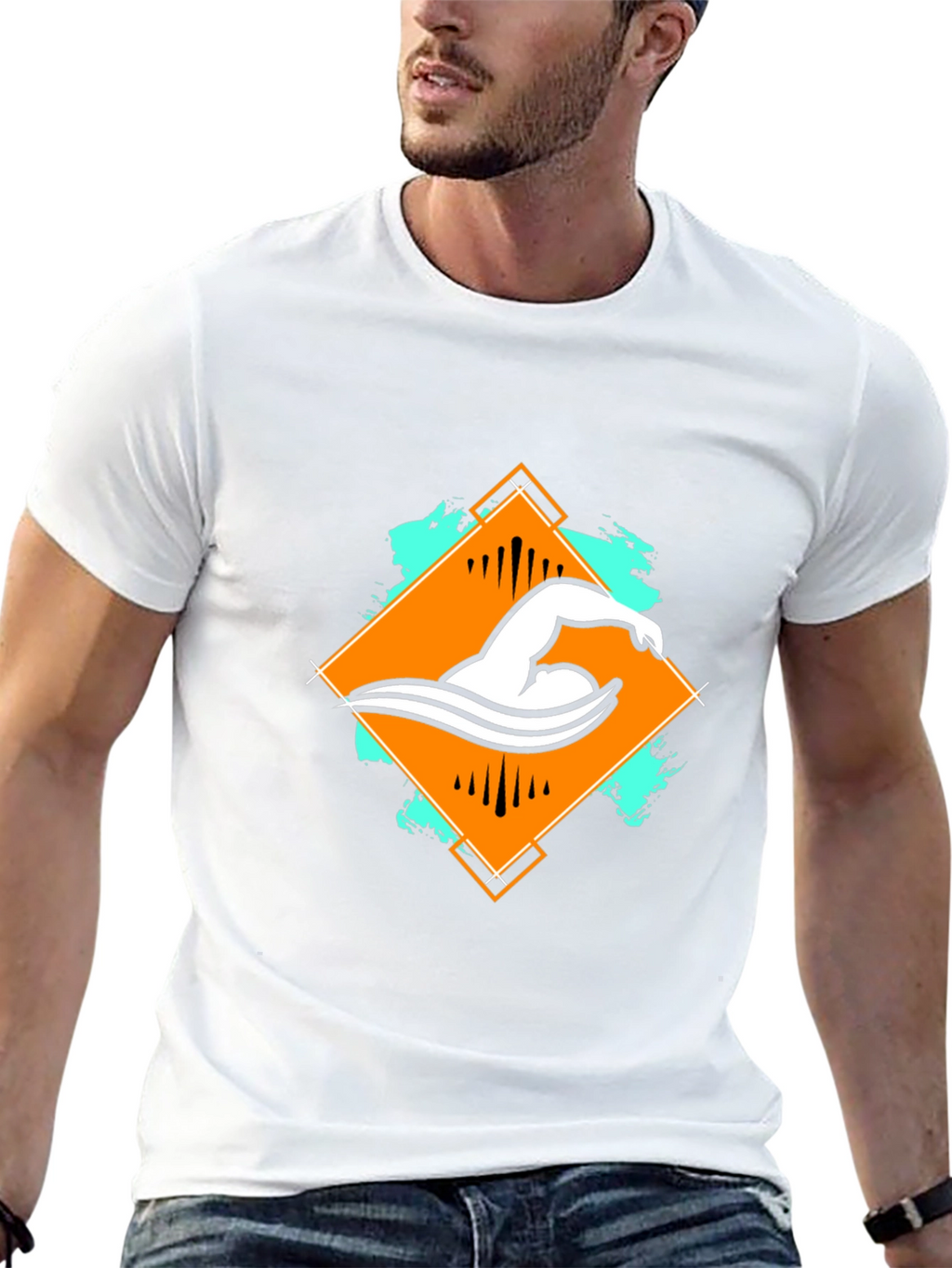 Swimmer Graphic Tee - Black Cotton T-Shirt