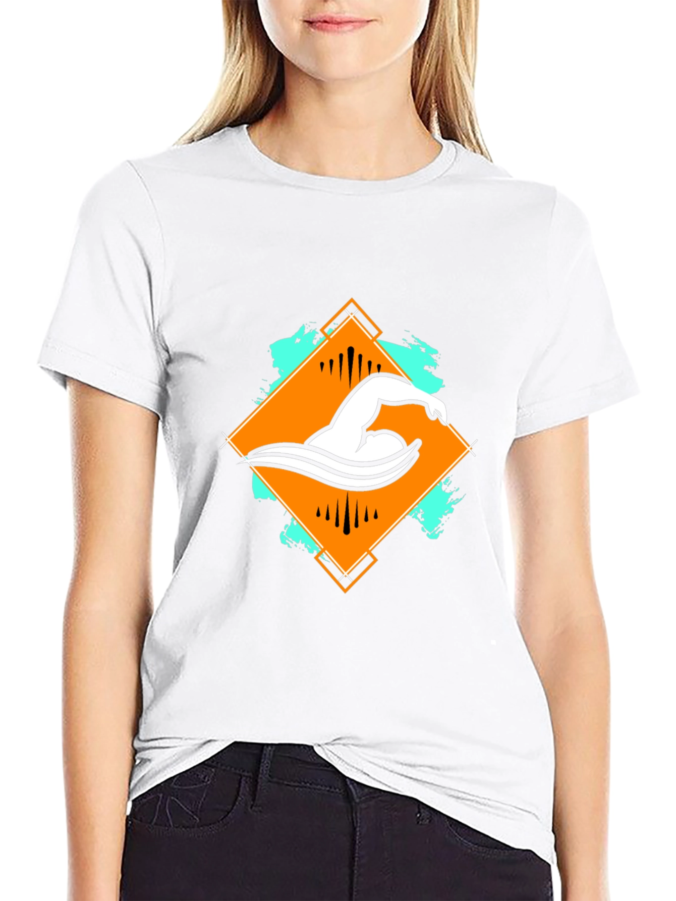 Swimmer Graphic Tee - Black Cotton T-Shirt