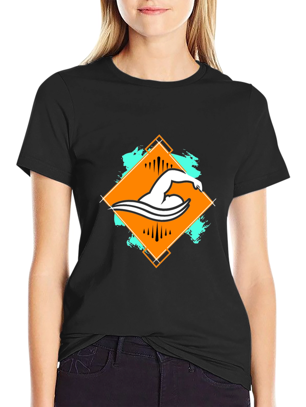 Swimmer Graphic Tee - Black Cotton T-Shirt