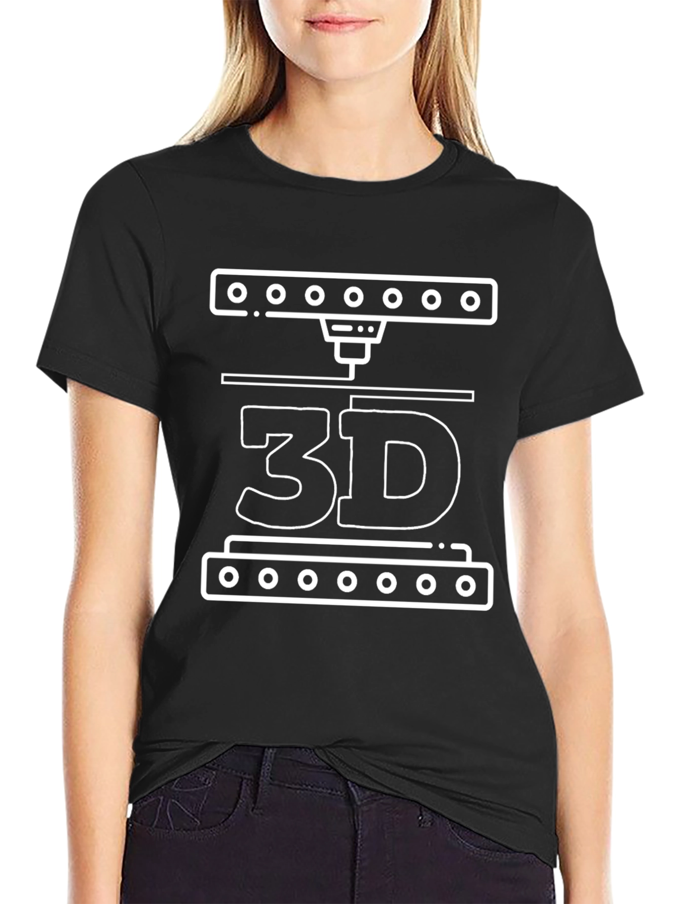 3D Printer Graphic T-Shirt - Black Cotton Tee