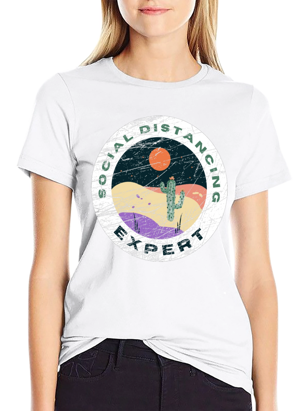 Social Distancing Expert T-Shirt - Desert Cactus Design