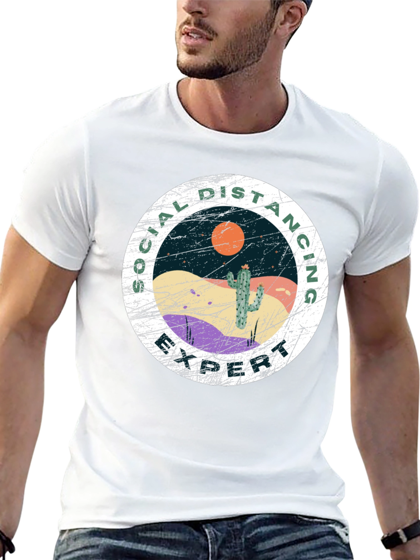 Social Distancing Expert T-Shirt - Desert Cactus Design