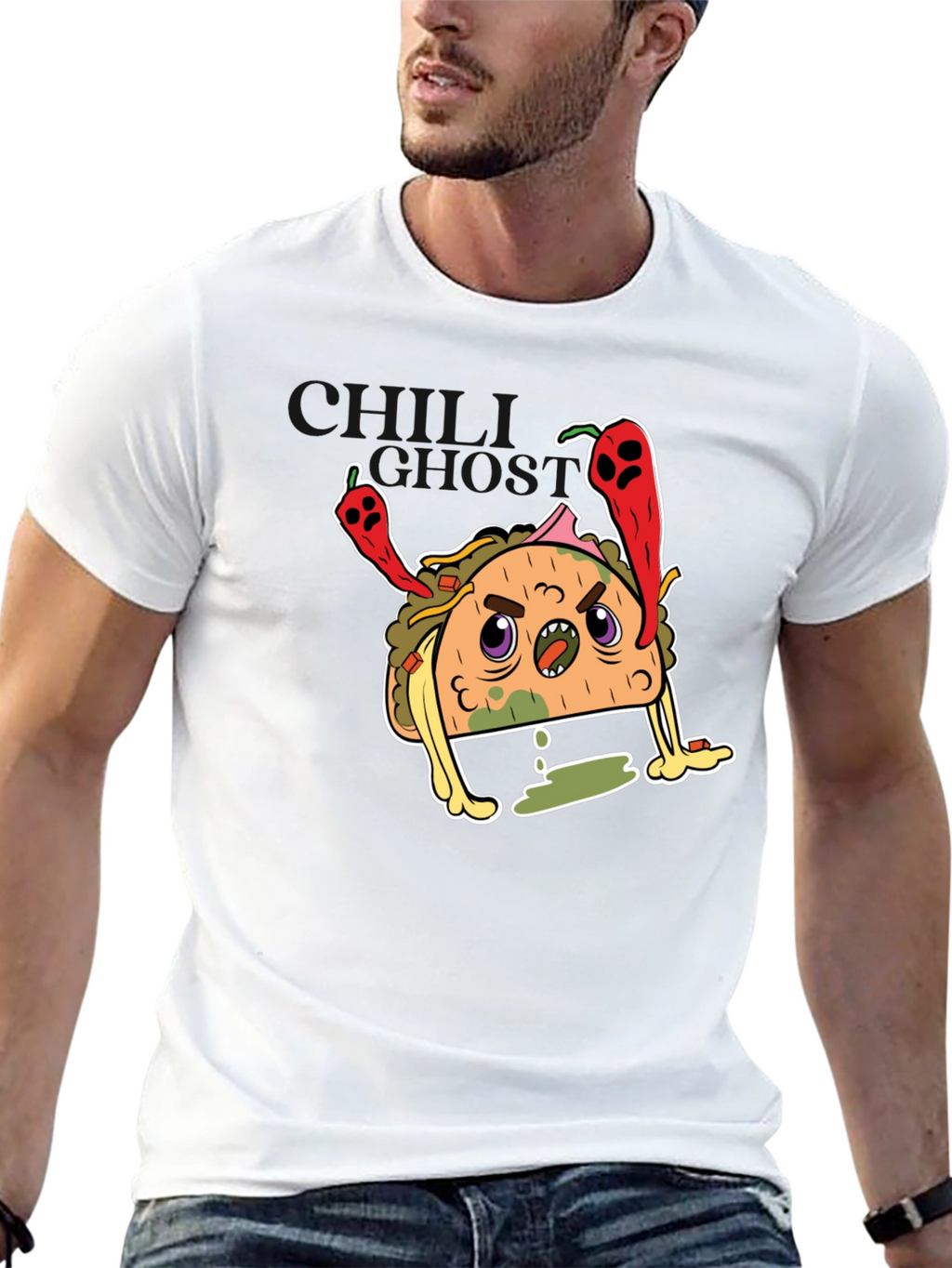 Cartoon Taco Graphic Black T-Shirt
