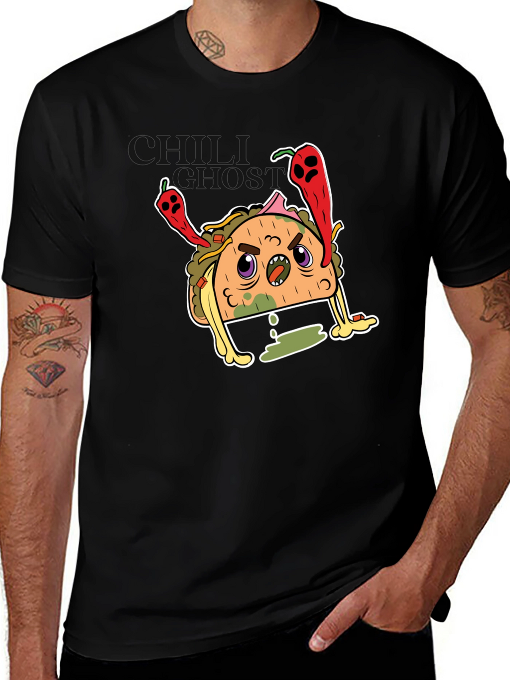Cartoon Taco Graphic Black T-Shirt