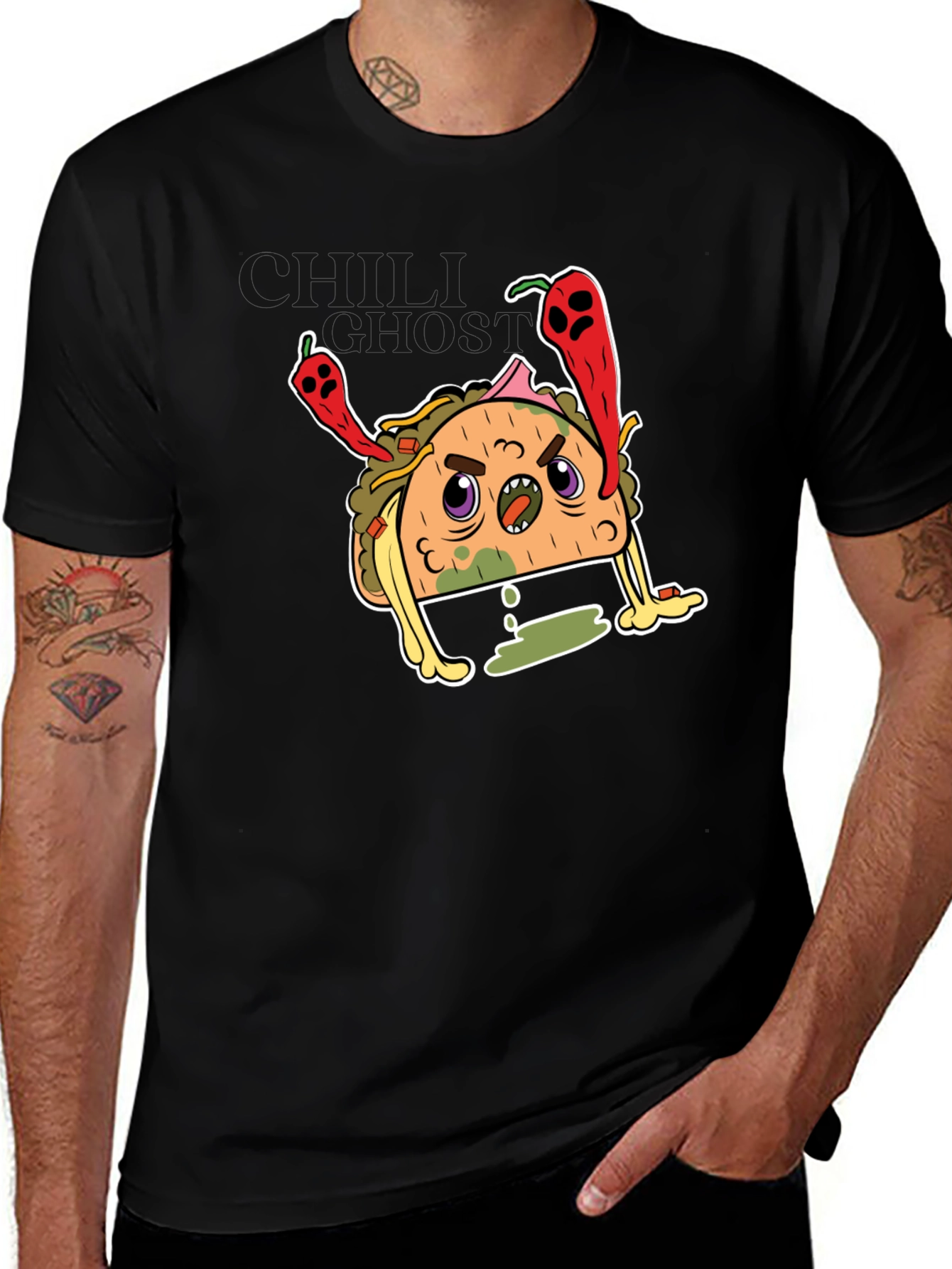 Cartoon Taco Graphic Black T-Shirt