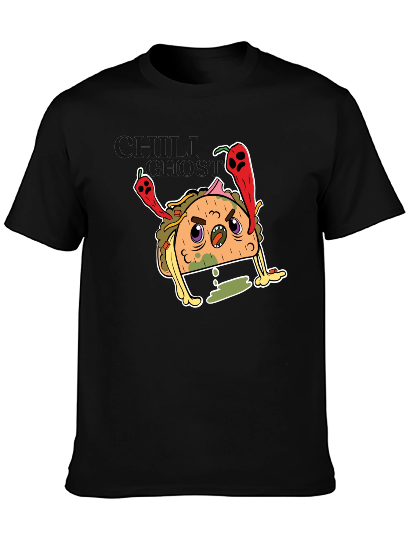 Cartoon Taco Graphic Black T-Shirt