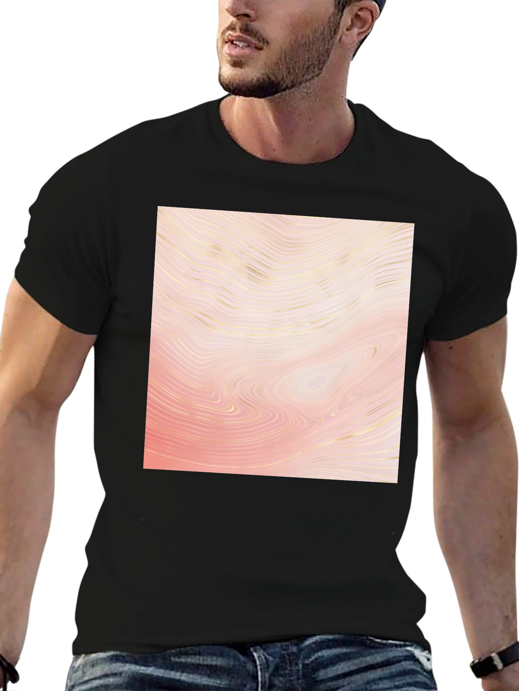 Abstract Wave Pattern Black T-Shirt