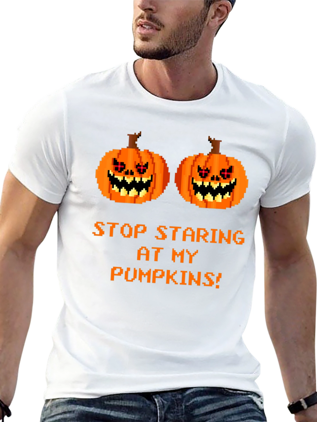 Funny Halloween T-Shirt: Stop Staring At My Pumpkins!