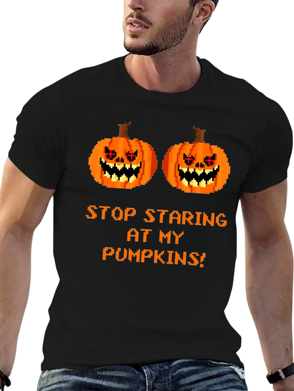 Funny Halloween T-Shirt: Stop Staring At My Pumpkins!