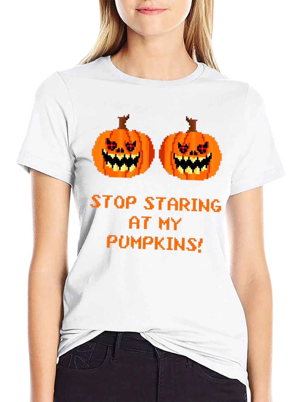 Funny Halloween T-Shirt: Stop Staring At My Pumpkins!