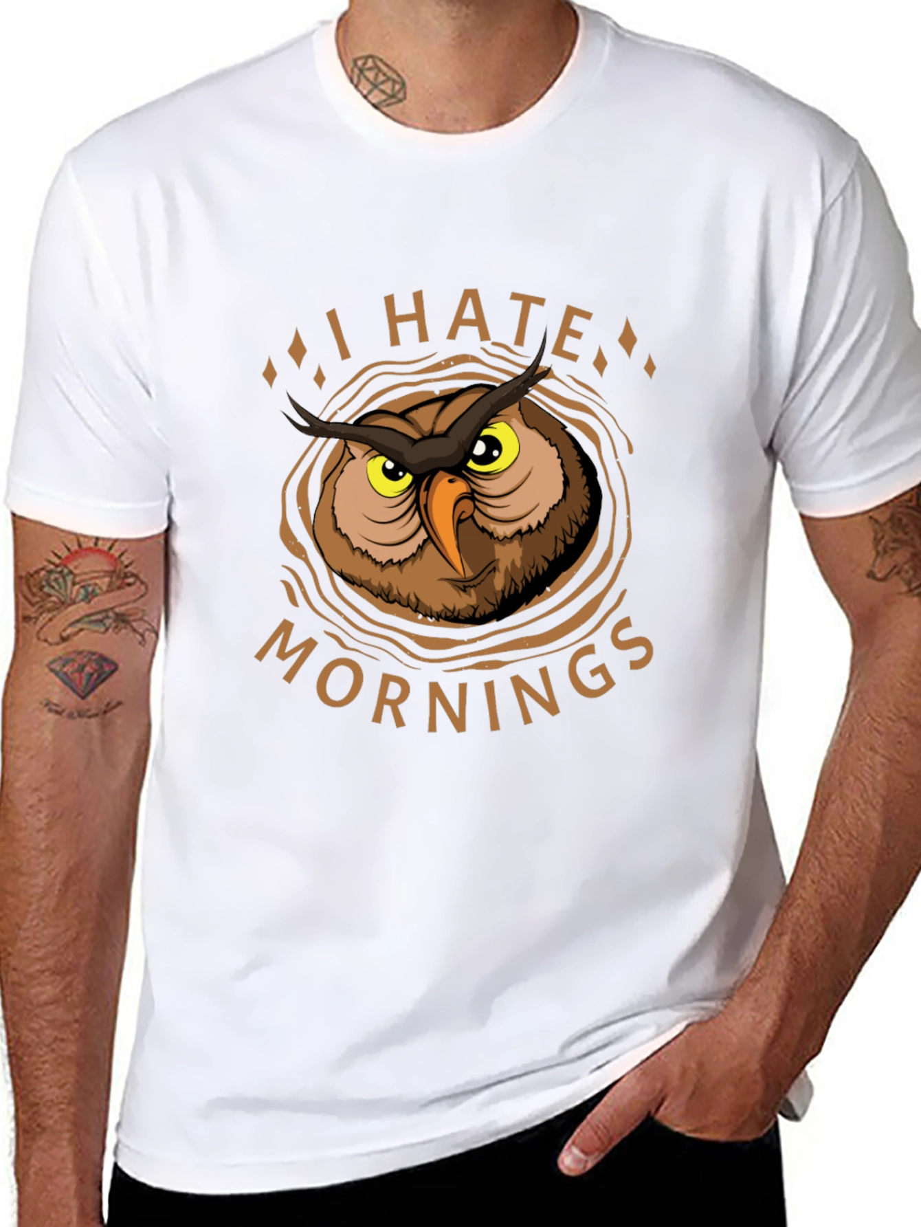 I Hate Mornings Owl Graphic T-Shirt