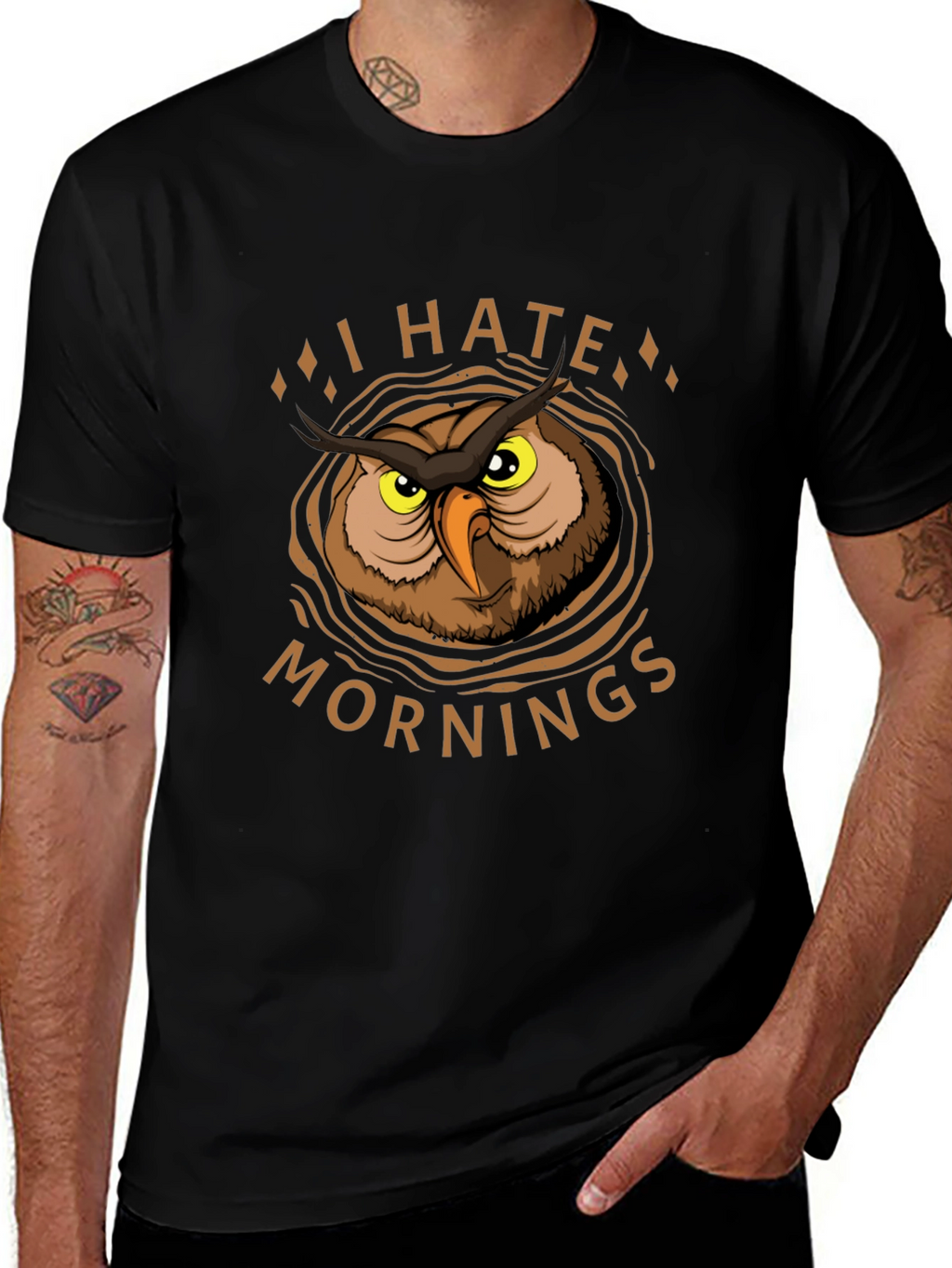 I Hate Mornings Owl Graphic T-Shirt