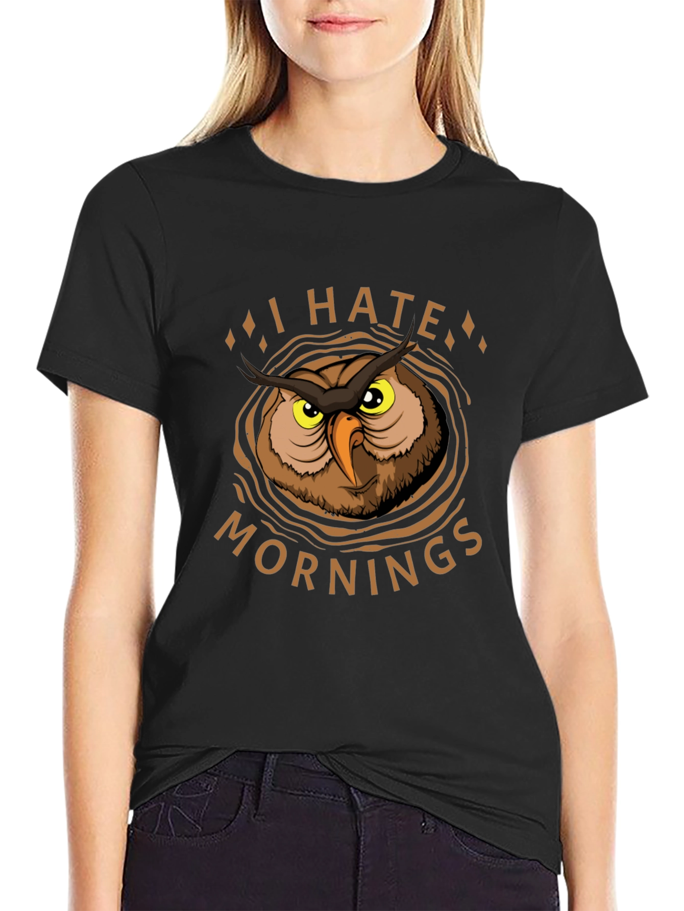 I Hate Mornings Owl Graphic T-Shirt