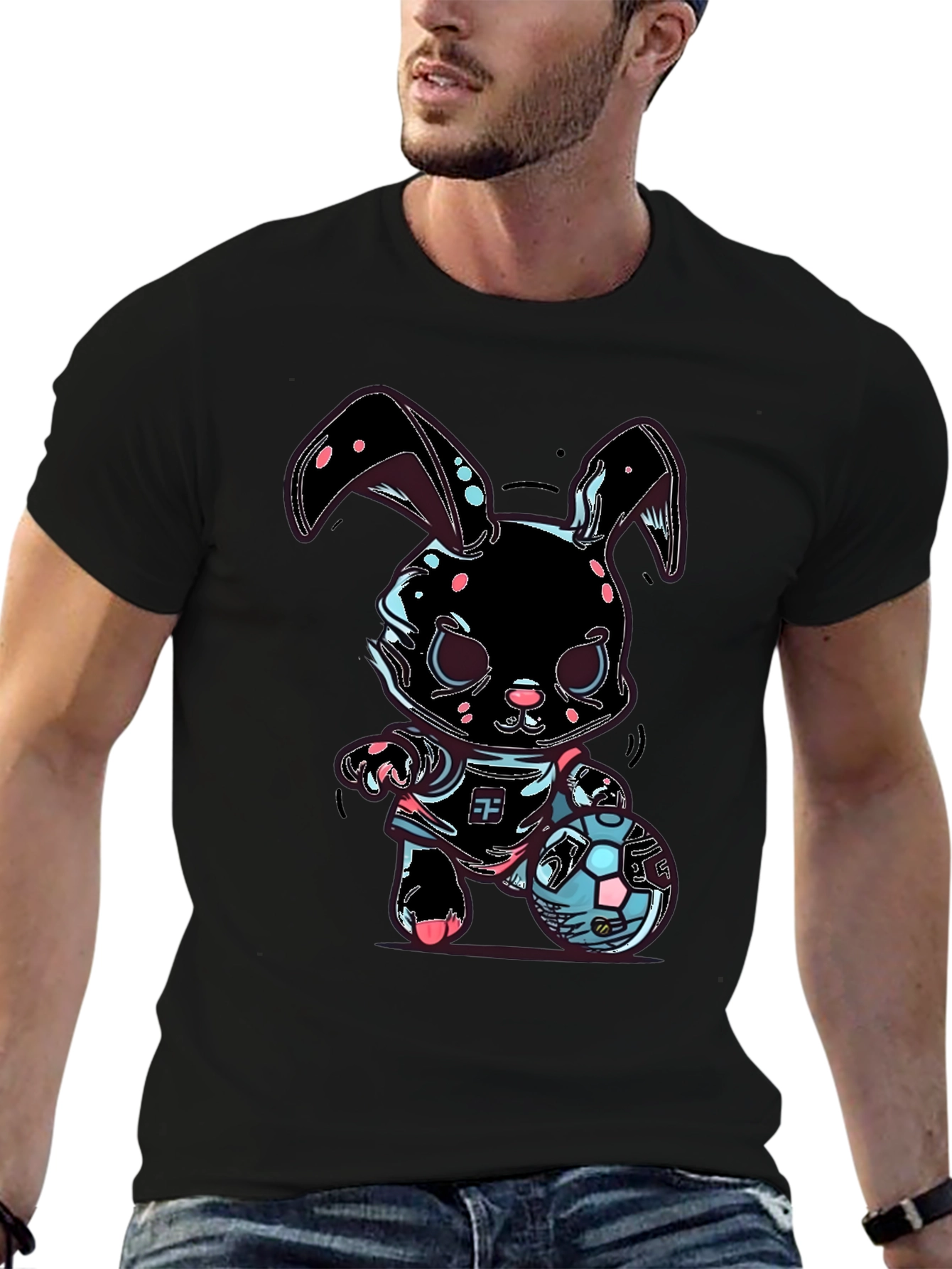 Bunny Soccer T-Shirt - Black Cotton Blend