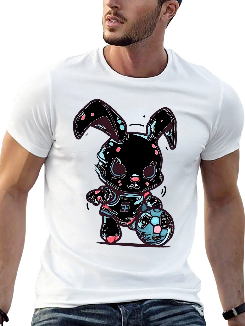 Bunny Soccer T-Shirt - Black Cotton Blend
