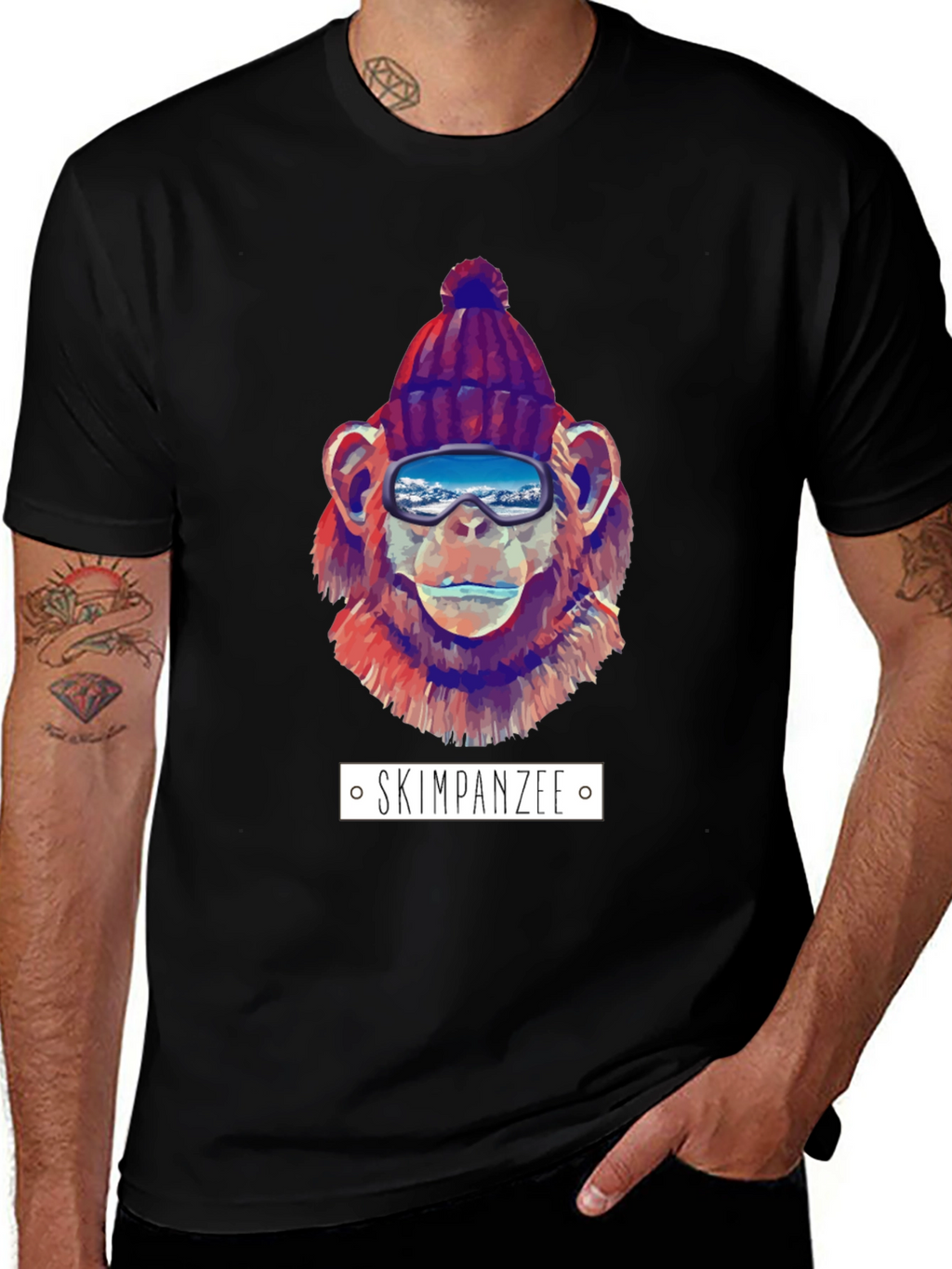Skiing Chimpanzee Graphic T-Shirt