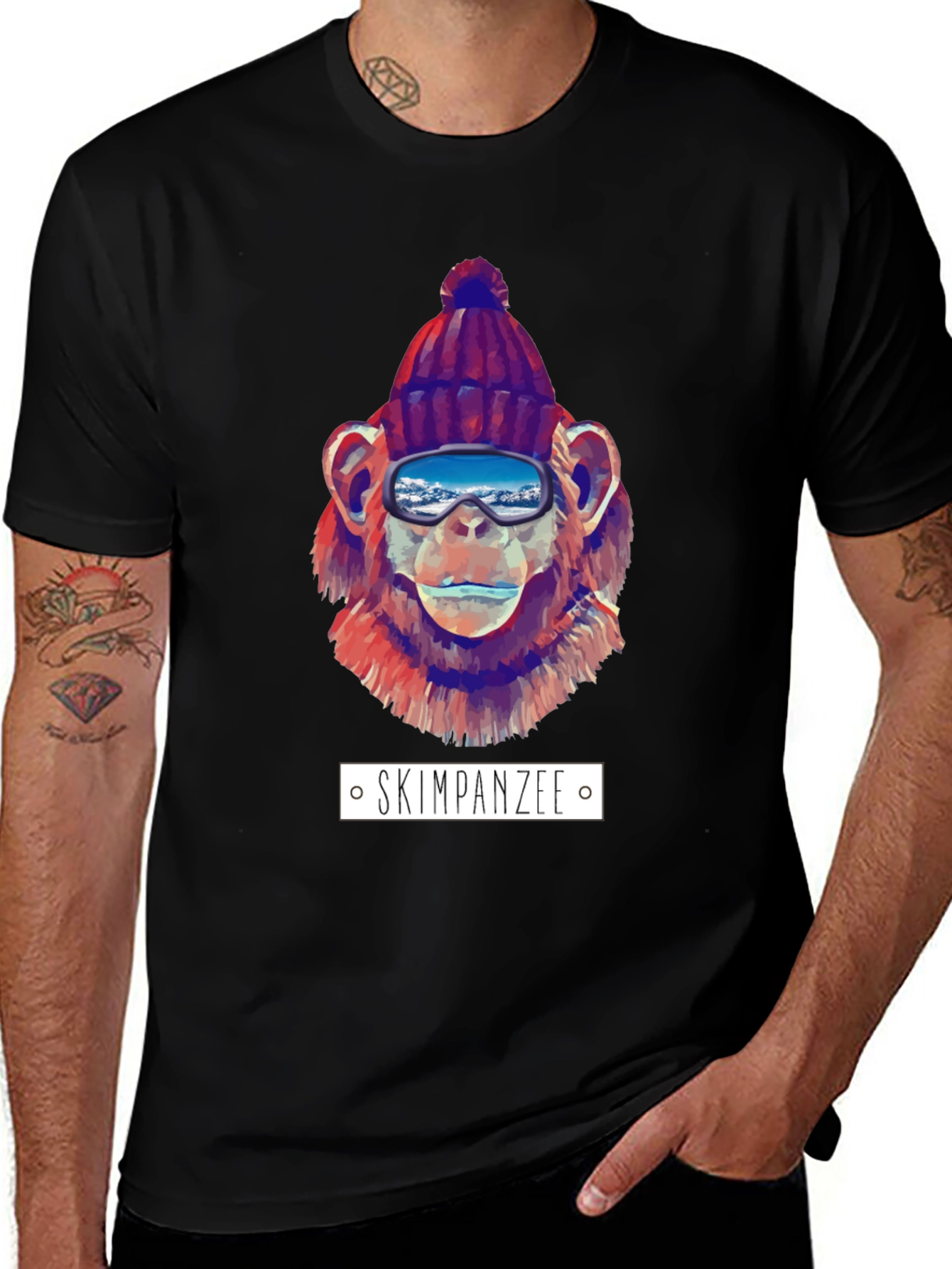Skiing Chimpanzee Graphic T-Shirt