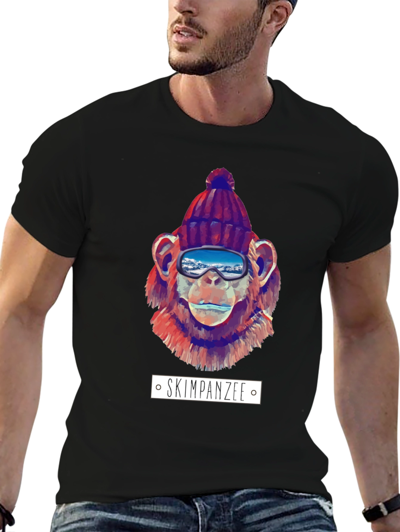 Skiing Chimpanzee Graphic T-Shirt