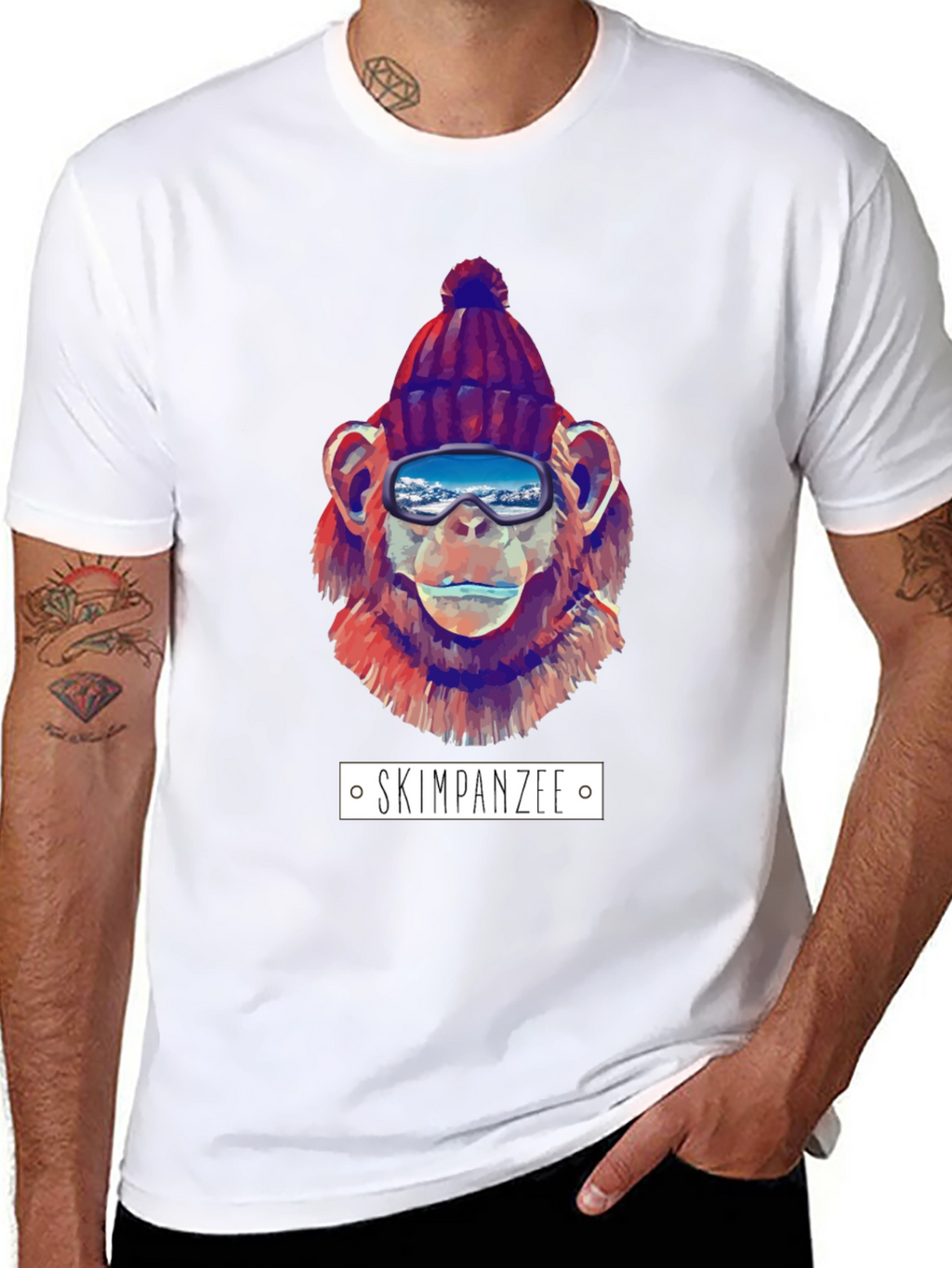 Skiing Chimpanzee Graphic T-Shirt