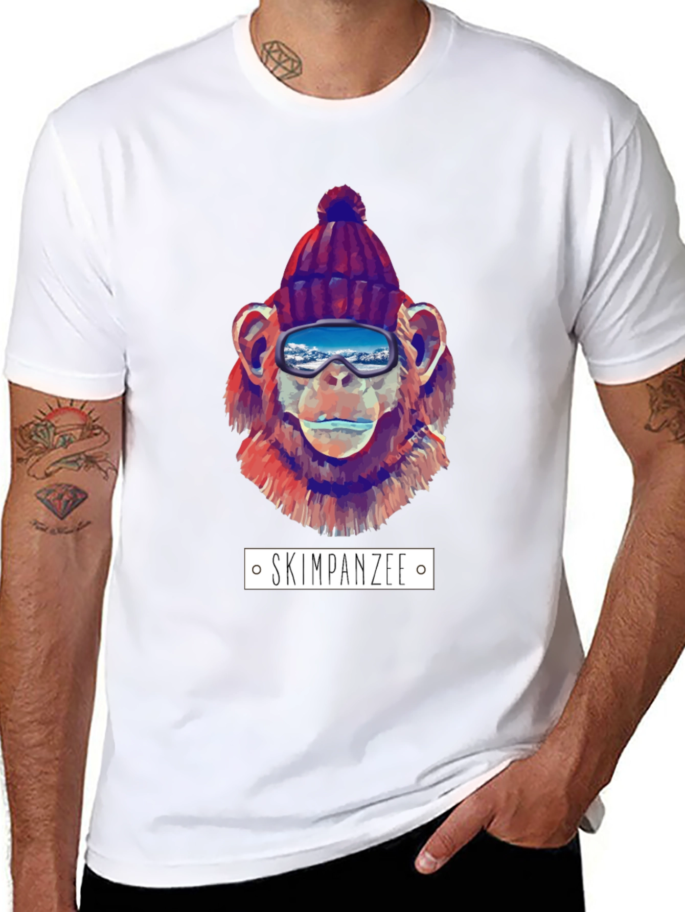 Skiing Chimpanzee Graphic T-Shirt