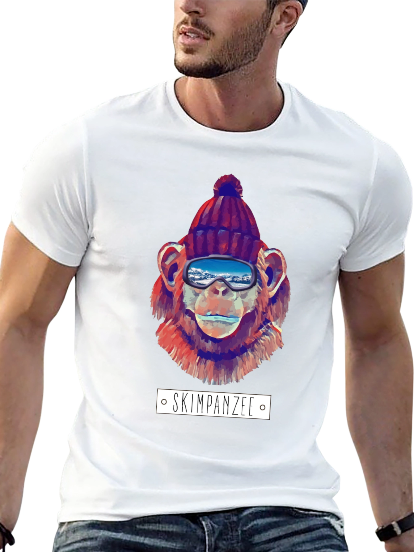Skiing Chimpanzee Graphic T-Shirt