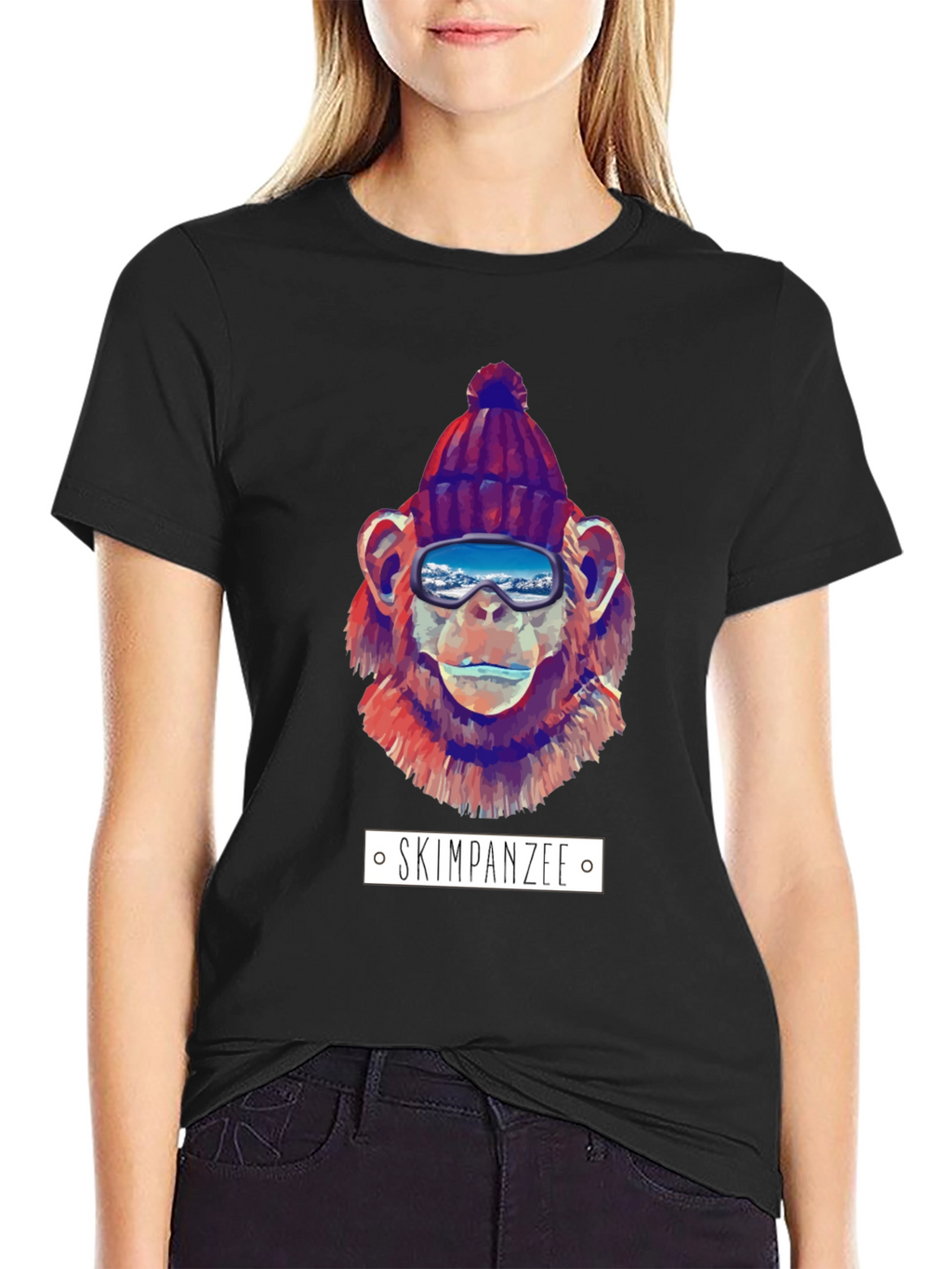 Skiing Chimpanzee Graphic T-Shirt