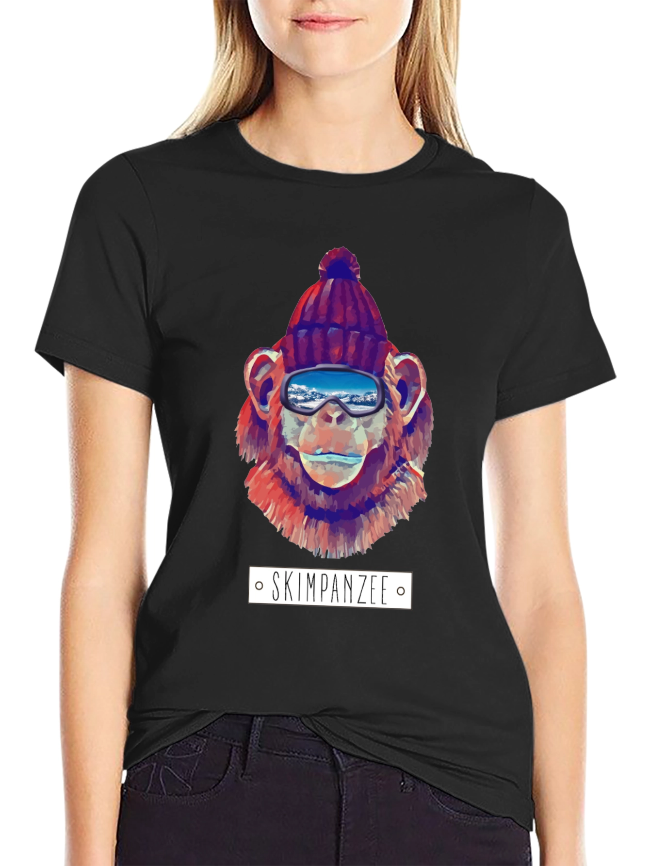 Skiing Chimpanzee Graphic T-Shirt