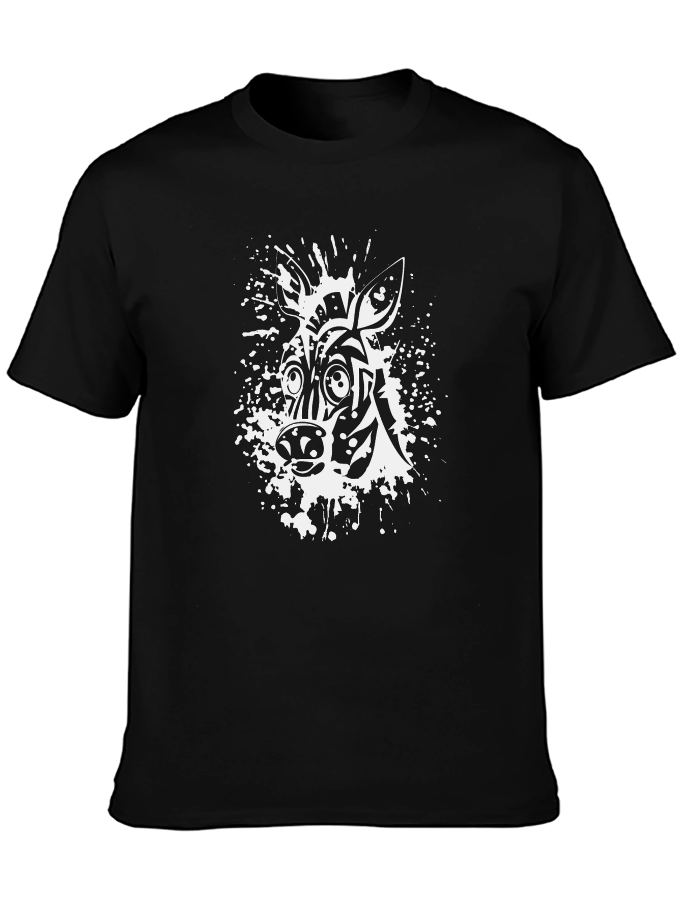 Zebra Splash Graphic Print Black T-Shirt
