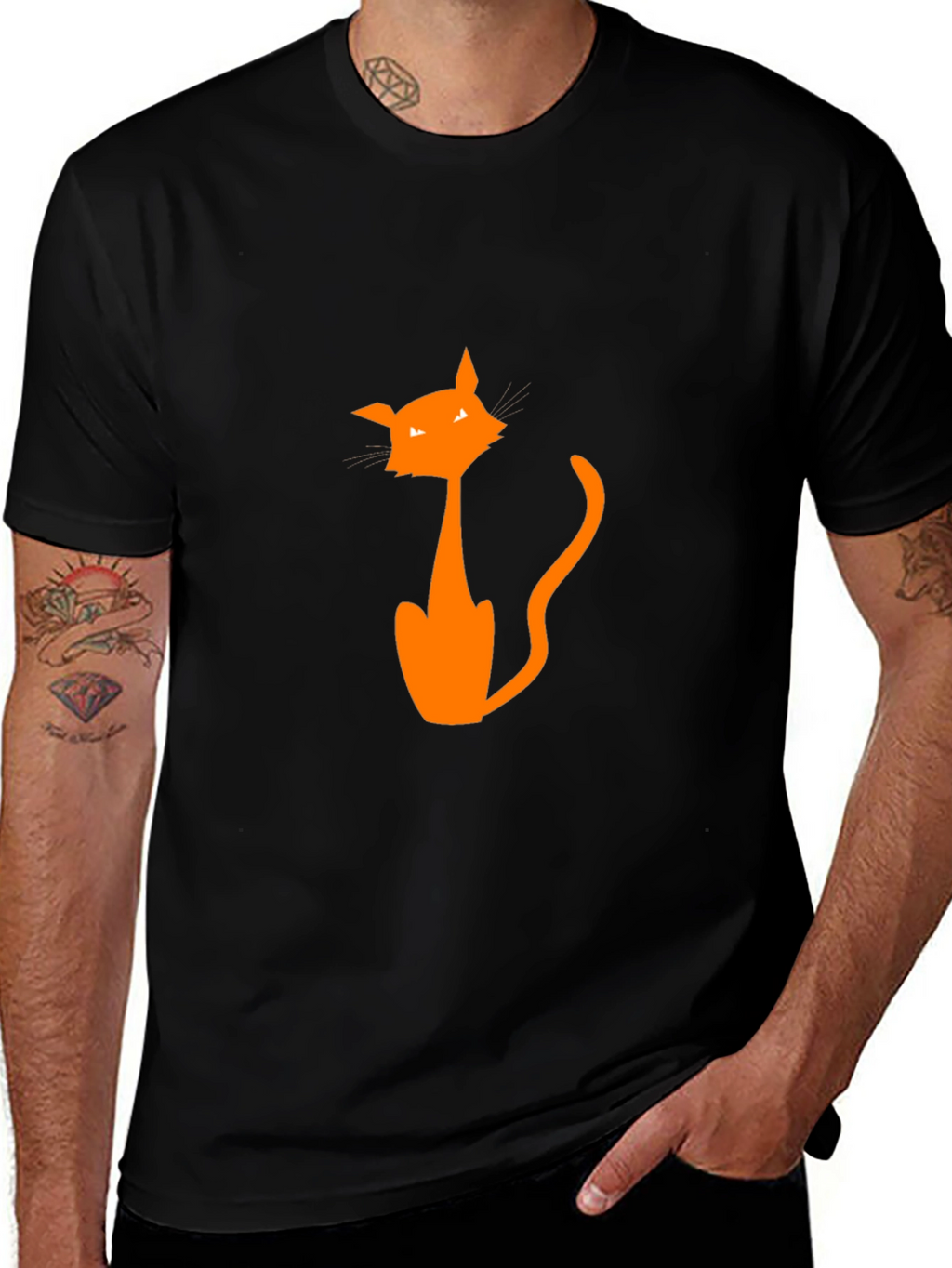 Halloween Cat Graphic Tee - Mens Black T-Shirt