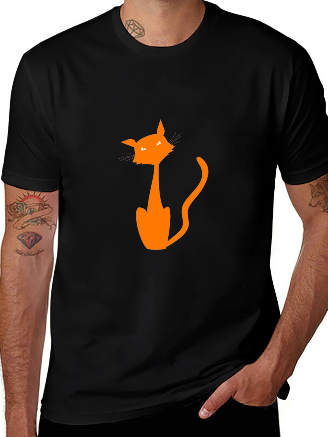 Halloween Cat Graphic Tee - Mens Black T-Shirt
