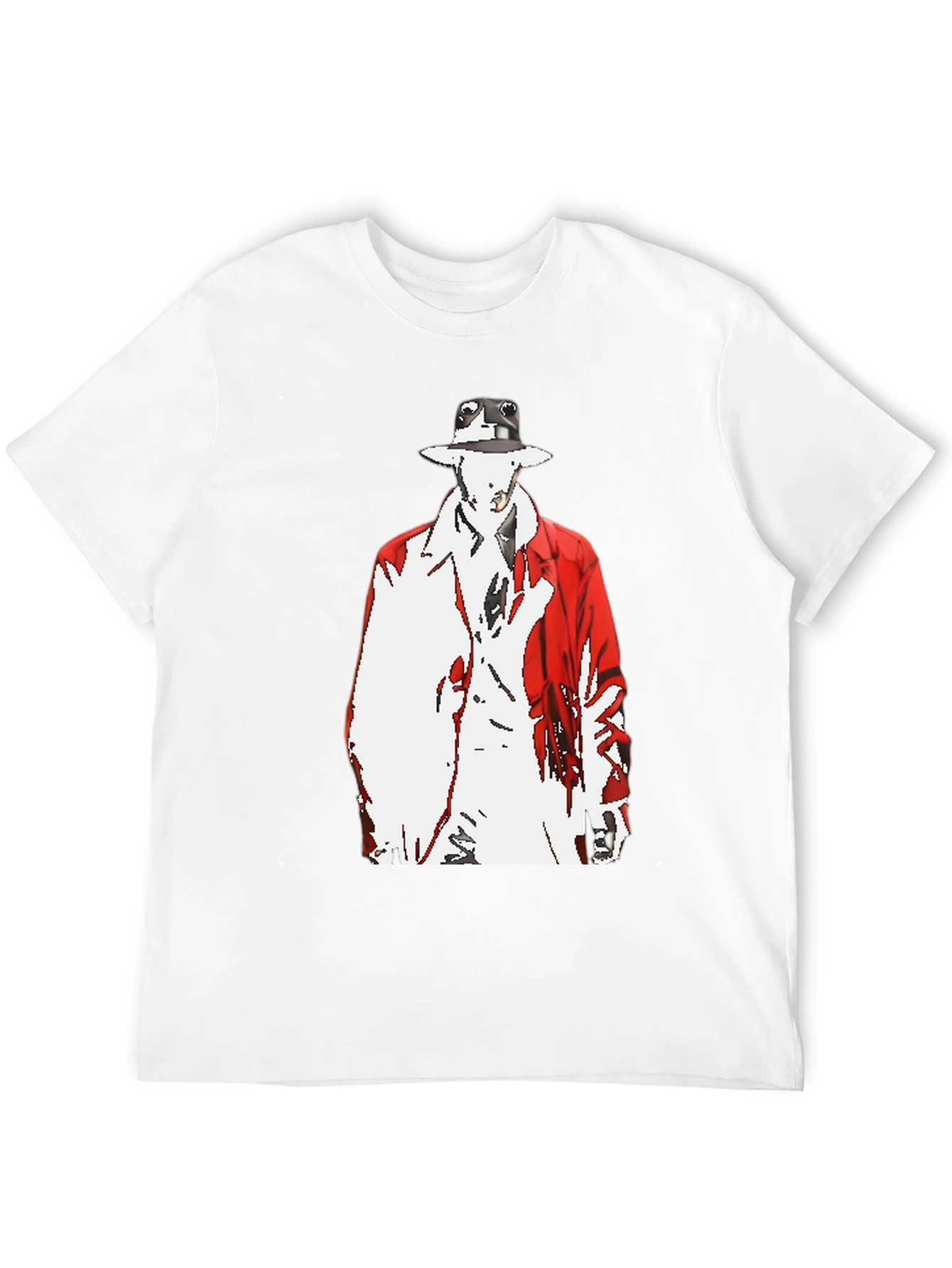 Abstract Man in Red Coat Graphic Black T-Shirt