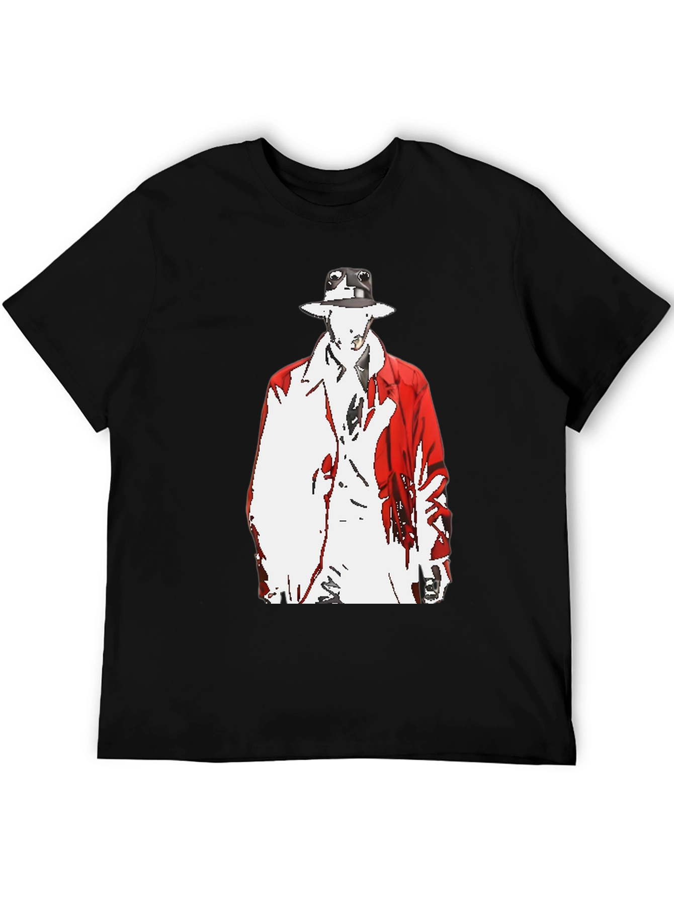 Abstract Man in Red Coat Graphic Black T-Shirt
