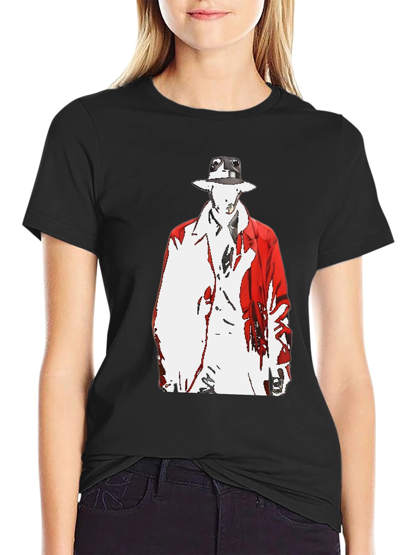 Abstract Man in Red Coat Graphic Black T-Shirt