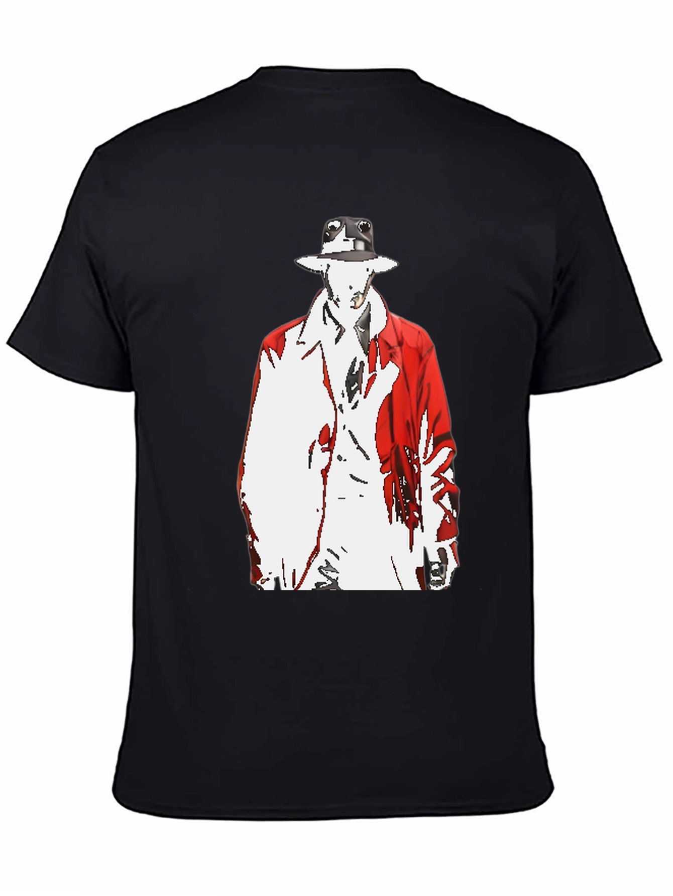 Abstract Man in Red Coat Graphic Black T-Shirt