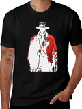 Abstract Man in Red Coat Graphic Black T-Shirt