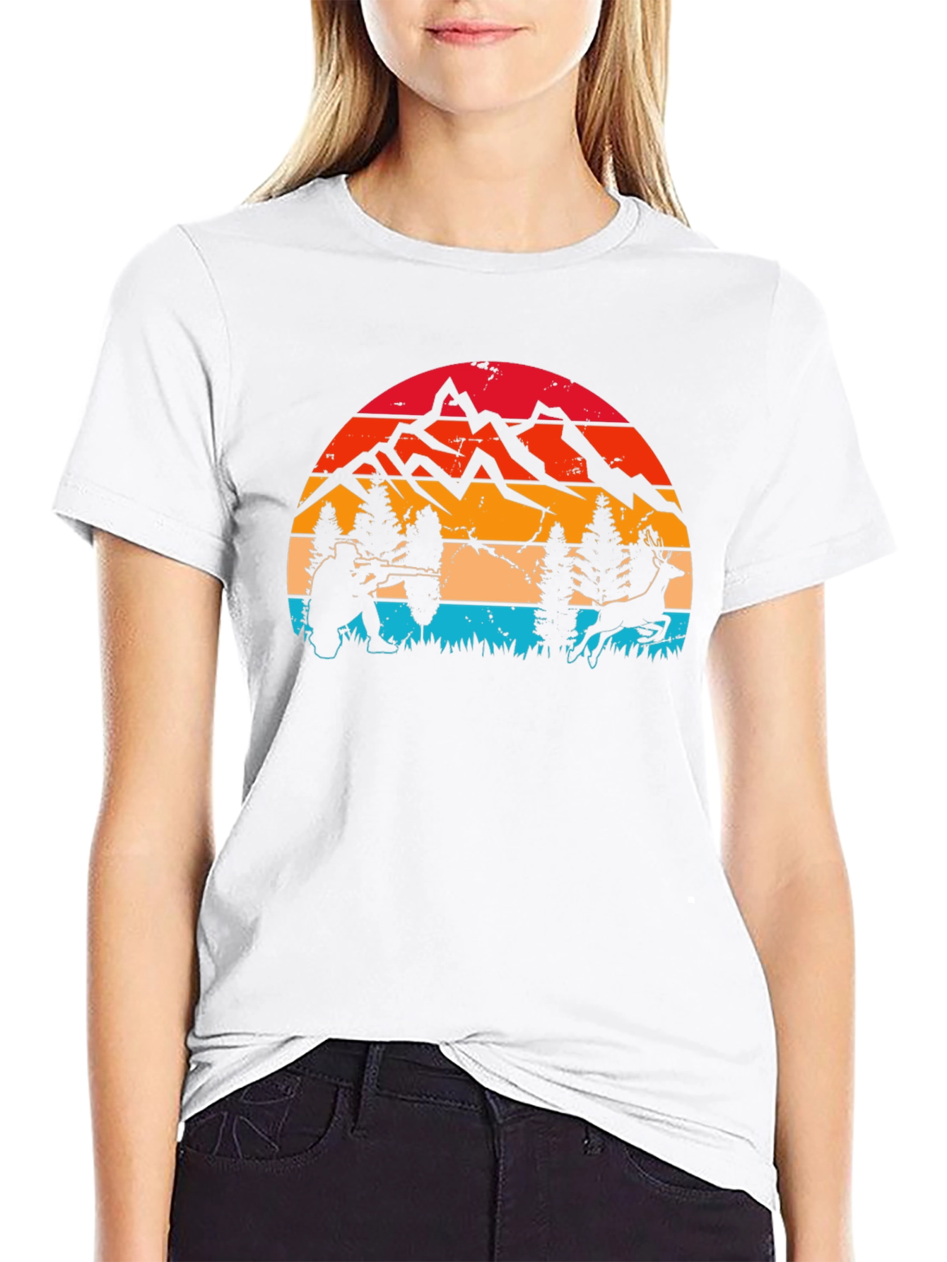 Hunter & Deer Graphic Tee - Retro Style