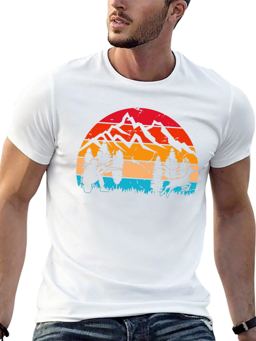 Hunter & Deer Graphic Tee - Retro Style