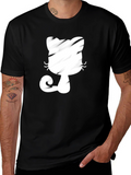 Black T-Shirt with Whimsical Cat Graphic