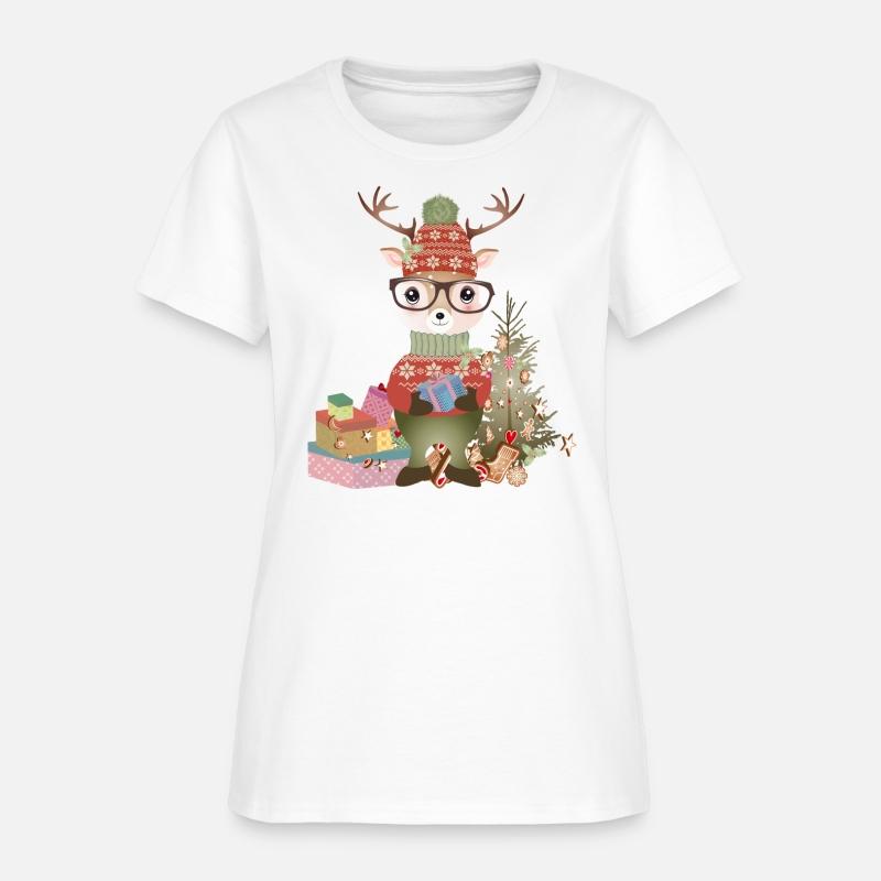 Deer with Christmas presents, glasses and hat
