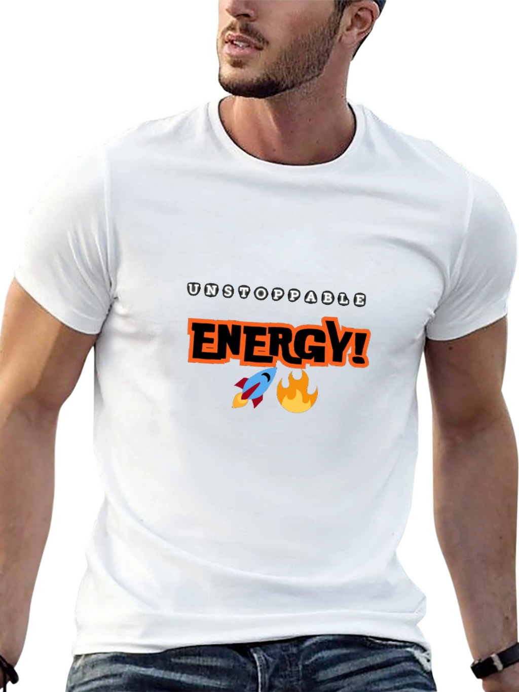 Unstoppable Energy Black T-Shirt - Rocket & Flame Design