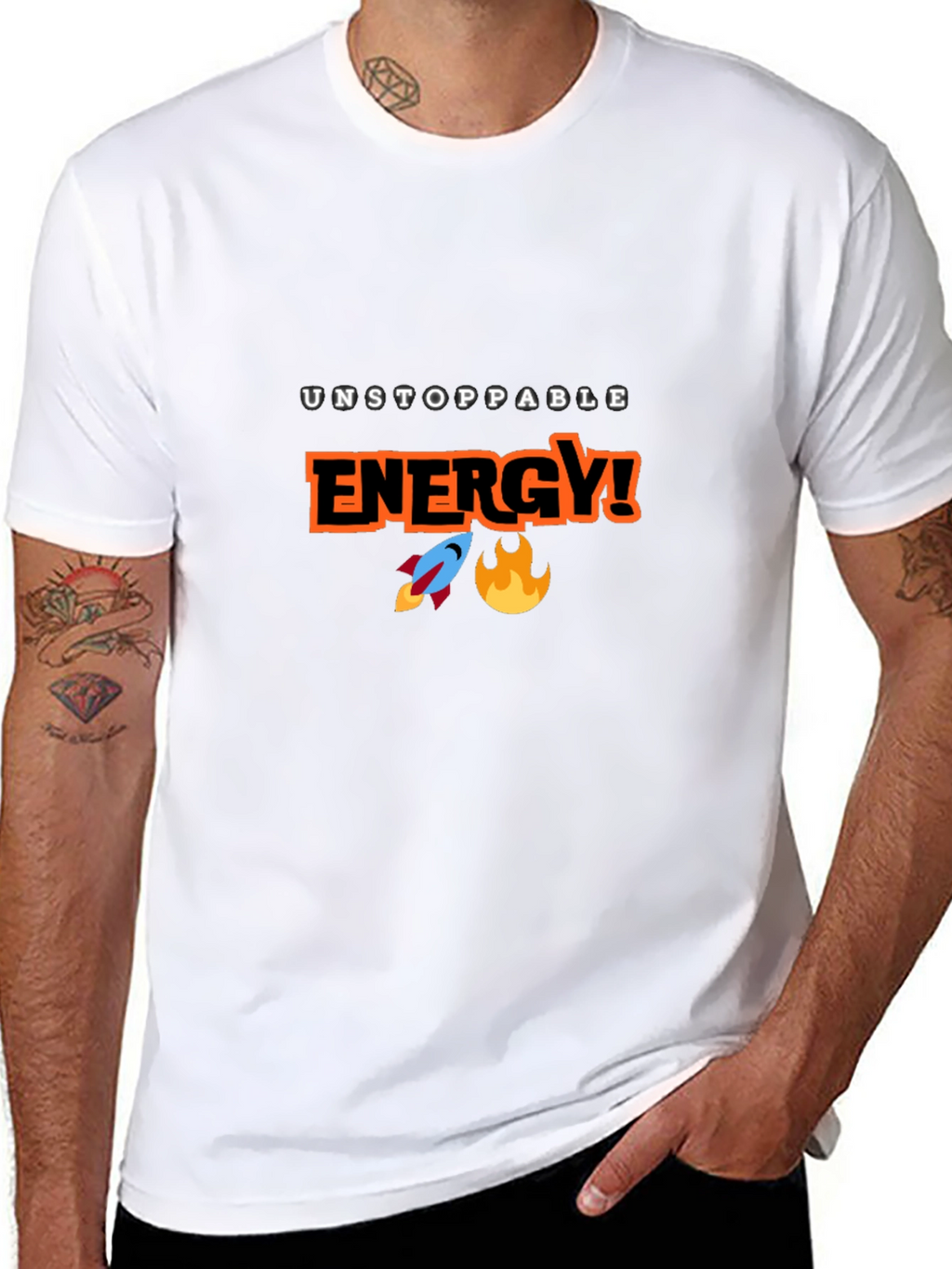 Unstoppable Energy Black T-Shirt - Rocket & Flame Design