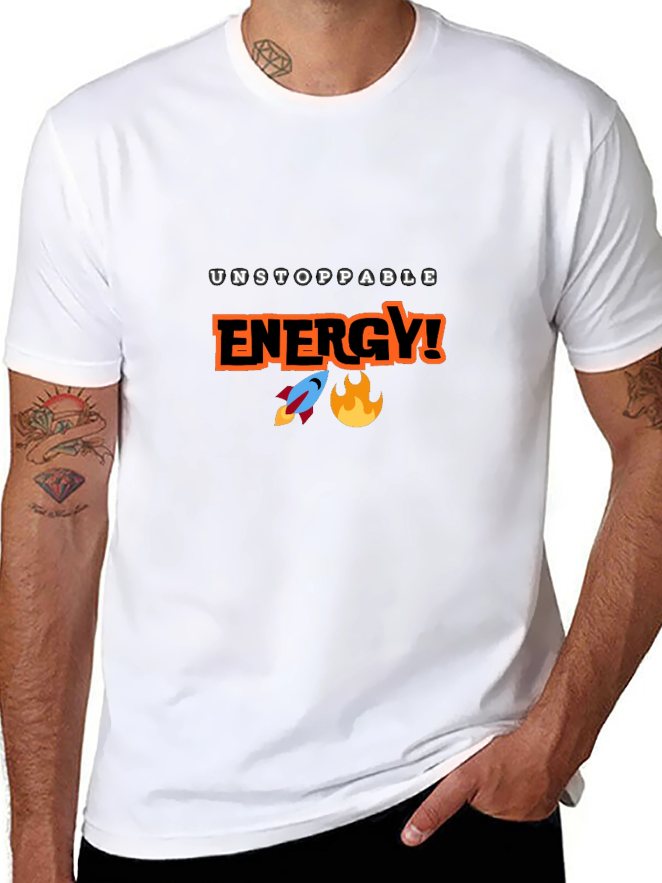 Unstoppable Energy Black T-Shirt - Rocket & Flame Design