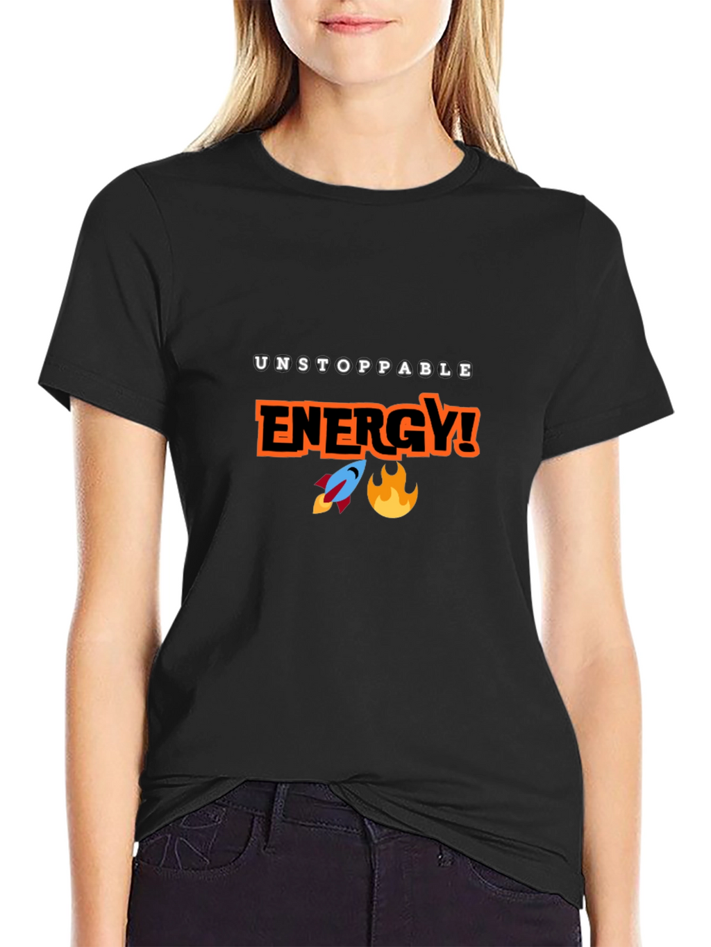 Unstoppable Energy Black T-Shirt - Rocket & Flame Design