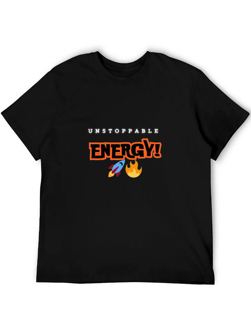 Unstoppable Energy Black T-Shirt - Rocket & Flame Design